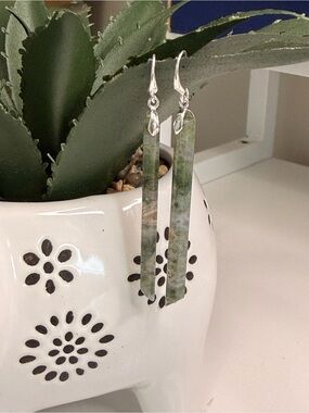 Hand Crafted Moss Agate Crystal 925 Sterling Silver Spike Drop Earrings